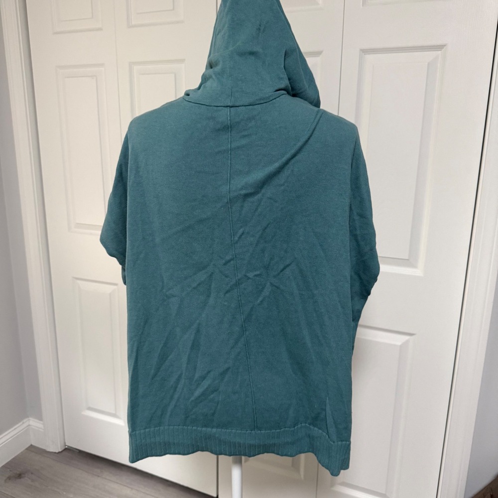 Coldwater Creek Teal Poncho Hoodie Knit Womens Sweater Medium oversized cotton - Picture 5 of 8